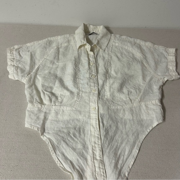 & Other Stories Top Women 4 White Linen Button-Up Tie Front Blouse Coastal Beach - Picture 6 of 11